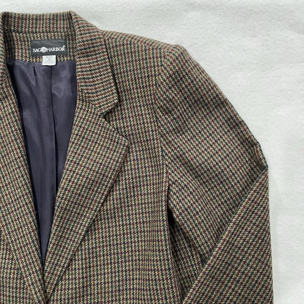 Sag Harbor Vintage Wool Blend Houndstooth Women's Blazer Jacket Casual Size 12